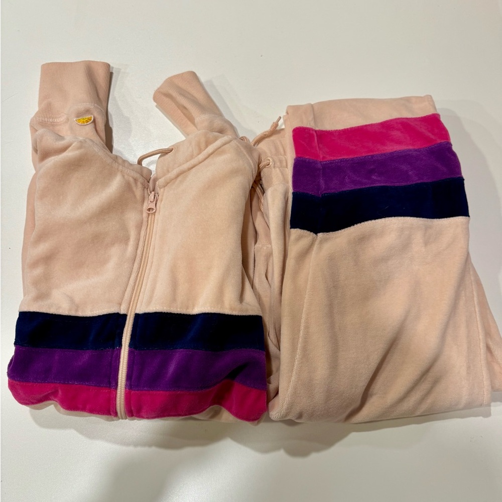 C&C California Velour Stripe Lounge Set Pink Hoodie Joggers Size M